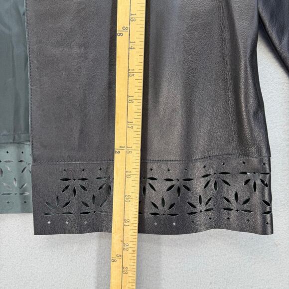 Doncaster Leather Jacket Women's 10 Black Open Leather Laser Cut Trim Lined EUC - Picture 12 of 12